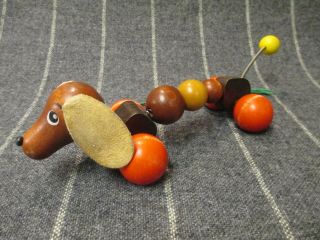 Vintage Lorenz Gmbh Wooden Dachshund Dog Wood Pull Toy Made In Germany