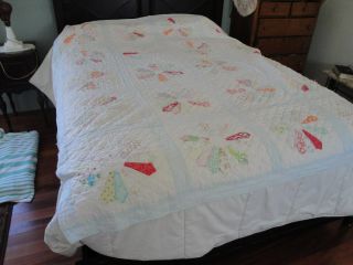 Vintage Cotton Quilt Pen Wheel Double Bed Size All Hand Stitched