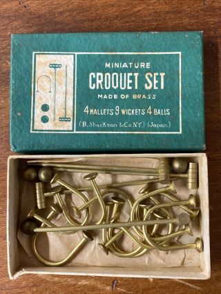 Vintage Miniature Croquet Set Brass B.  Shackman & Co.  Ny (japan) Game Dollhouse