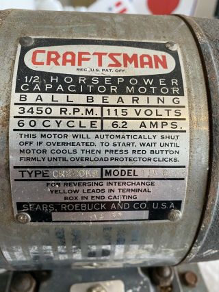 Vintage Craftsman Pulley Motor 115 Volts 1/2 Hp 3450 Rpm 6.  2amp For Table Saw -