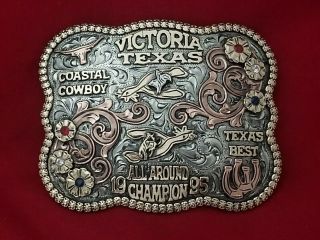 1995 Rodeo Trophy Belt Buckle Victoria Texas All Around Champion Vintage 538