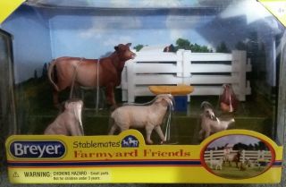 Breyer Stablemates Farmyard And Friends Sheep Goat Chicken Cow Pig Hay Manger