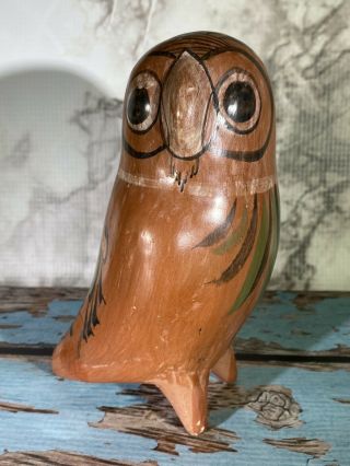 Vintage Tonala Mexico Burnished Pottery Owl Bird Mexican Folk Art Clay Figurine
