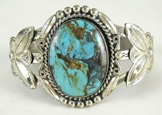 Early Mark Bell Trading Post Sterling Silver & Turquoise Cuff Bracelet,  35.  7 Gr