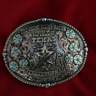 Rodeo Trophy Buckle☆republic Of Texas Bronc Riding Champion Vintage 621