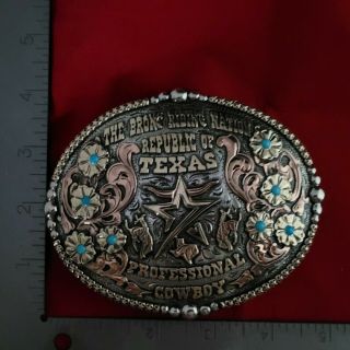 RODEO TROPHY BUCKLE☆REPUBLIC OF TEXAS BRONC RIDING CHAMPION VINTAGE 621 2
