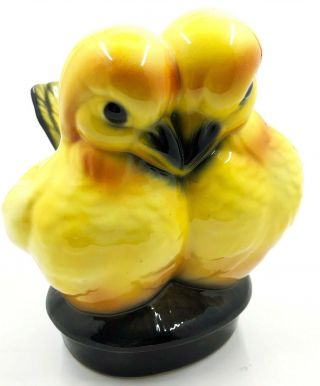 Vintage Yellow Birds Planter Yellow Heavy Ceramic Hand Painted Lovebirds 6 "