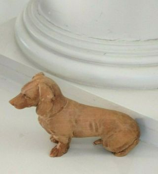 Vintage Hand Carved Wood Small Dachshund Dog Figurine Folk Art Made In Italy