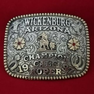1997 Rodeo Trophy Buckle Vintage Wickenburg Arizona Calf Roping - Leo Smith 471