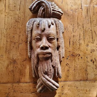Jamaican Rastafarian Hand Carved Local Jamaican Solid Wood Mask From1985