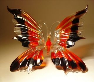Blown Glass Art Figurine Red And Black Stripe Butterfly