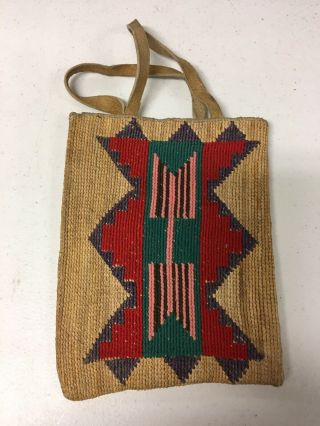 Nez Perce Corn Husk Bag With Tanned Handle 5 1/2 W X 7 " H
