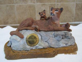 Vintage Stone Sculpted Cougar & Cub - 1992 574 National Federation Of Wildlife