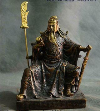 China Pure Bronze Copper Guan Gong Yu Warrior God Kwan Kung Pavilion Ares Statue