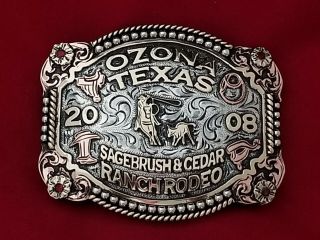 2008 Rodeo Trophy Belt Buckle Ozona Texas Calf Roping Champion Vintage 598