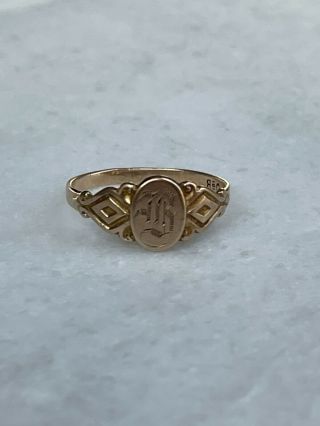Vintage Baby Ring Signet Osbty Barton B Initial 10k Yellow Gold Size 1.  75 0.  7 G