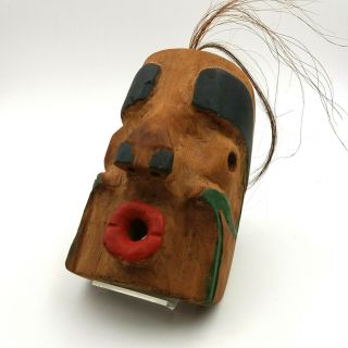 Northwest Coast Alaska Hand Carved Painted Tlingit Style Wood Mask Signed