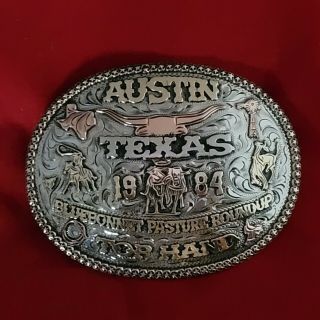 Rodeo Trophy Buckle ☆ 1984☆austin Texas Top Hand Champion Vintage☆611