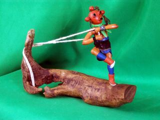 Hopi Kachina Doll - Koyemsi Mudhead Clown Pulling On A Tree Stump - Hilarious