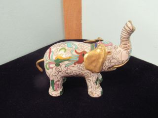 Vintage Cloisonne Elephant Figurine White And Gold