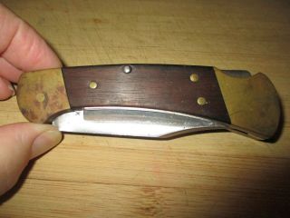 Vintage 1974 - 1980 Buck 112 Folding Knife Wood Handle Brass Ends 4 1/4 "