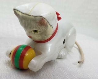 Vintage Wind Up Toy Roll Over Cat With Ball Germany