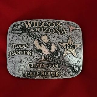 Rodeo Trophy Buckle☆1998☆wilcox Arizona Calf Roping Champion Vintage 436