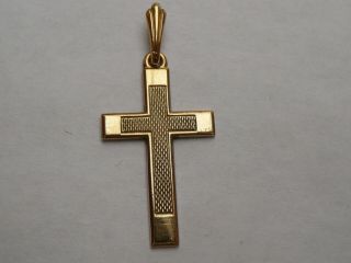 Vintage 9ct Gold Engine Turned Cross / Crucifix Pendant / Charm