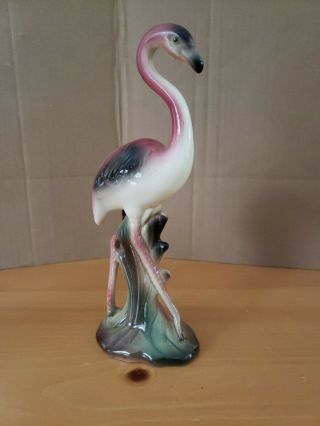Tall Vintage Art Deco Mid Century Ceramic Pink Flamingo Statue Figure Figurine