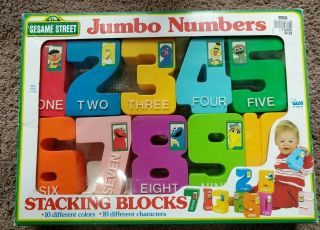 Vintage 1993 Tyco Sesame Street Jumbo Numbers Stacking Blocks Illco Toy