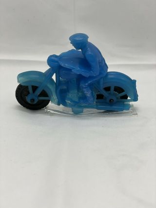 Vintage 1950’s Auburn Police Motorcycle Blue Black Tires Rubber Toy 3 3/4”