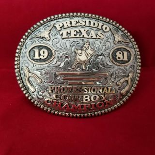 Rodeo Buckle Vintage 1981 Presidio Texas Bull Riding Champion Engraved 628