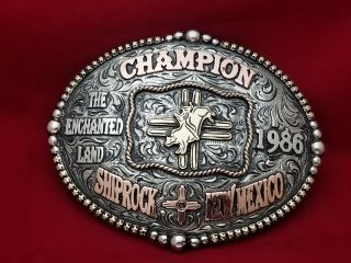 1986 Rodeo Trophy Belt Buckle Shiprock Arizon Bull Champion Vintage Leo Smith344