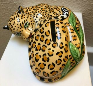 1988 Lynn Chase Jungle Party Jaguar Leopard Ceramic Figurine Bank Vntg