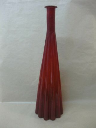 Large Vintage Red Art Glass Decanter Genie Bottle Empoli Fluted 49 Cm