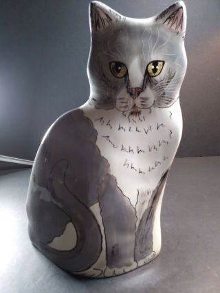 Cats By Nina Lyman Ceramic Gray White Cat Vase