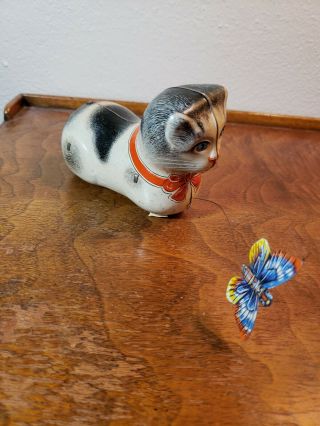 Vtg Ges.  Gesch G&k Germany Tin Litho Cat Chasing Butterfly Decor Parts