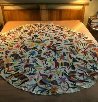 Mexican Textile Embroidered Otomi Round Table Cloth 5 1/2 