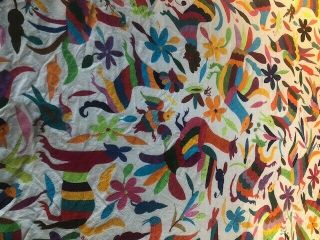 Mexican Textile Embroidered Otomi Round Table cloth 5 1/2 ' in dia. 5