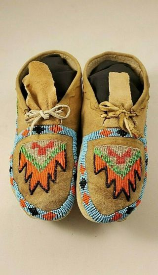 Old Native American Plains Indian Beaded Moccasins