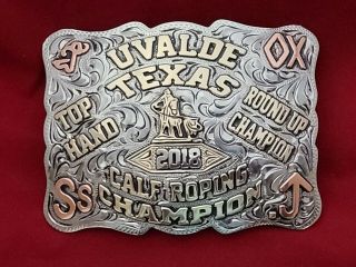 2018 Vintage Rodeo Trophy Buckle Uvalde Texas Calf Roping Top Hand Champion 384