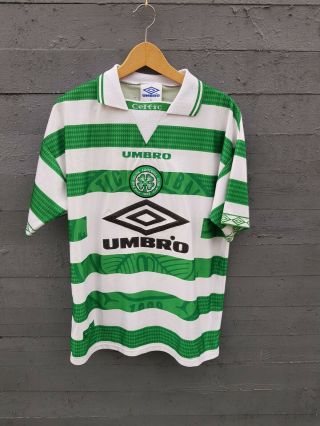 Glasgow Celtic Football Home Shirt Vintage 90s Umbro 1998/99 Hoops M