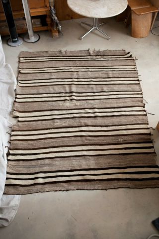 Navajo Brown Gray Banded Chinle Transitional Blanket Rug 1880s