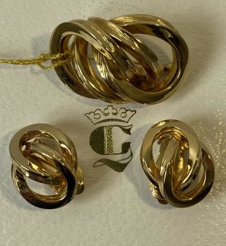 Vintage Grosse (christian Dior) Germany Gold Plated Brooch & Earrings Set W/ Box