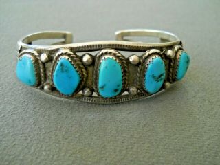 Southwester Native American Indian Navajo Turquoise Row Sterling Silver Bracelet
