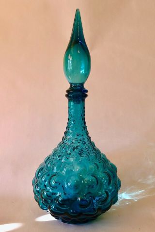 Vintage Mid Century Modern Genie Bottle - Bubble Glass Decanter - Made In Italy