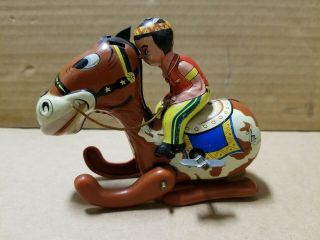 Vintage Mikuni Japan Wind Up Tin Litho Indian Galloping On His Horse