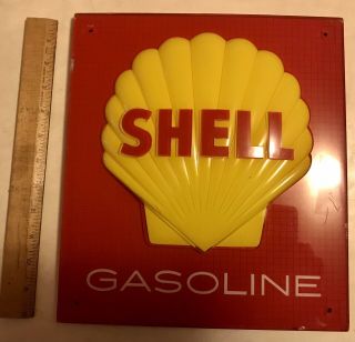 Vintage Shell Gasoline Plastic Sign 11x12 Inch Gas Pump Sign