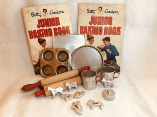 Vintage Junior Baking Set,  Betty Crocker,  Books,  Pans,  Rolling Pins,  Mixed Set 2