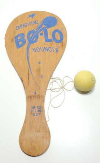 Vintage Bo - Lo Wooden Wood Paddle With Ball & Rubber String Game Toy